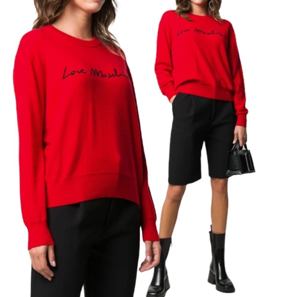 LOVE MOSCHINO Logo Print Blended Cashmere Sweater NWT